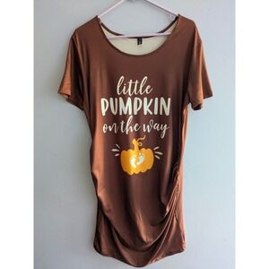Little Pumpkin On The Way Brown Maternity Top Fall Pregnancy Shirt L‎